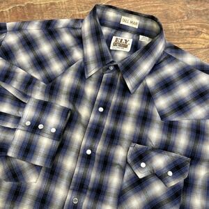 Ely Cattleman Tall Man XLT Men's L/S Blue Black Plaid Pearl Snap Rodeo Western